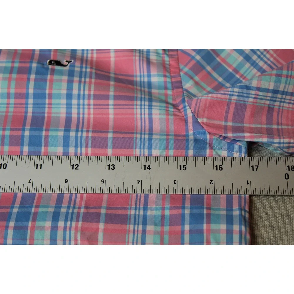 Vineyard Vines Boys Small Pink Blue Plaid Whale Shirt Performance Button Down‎